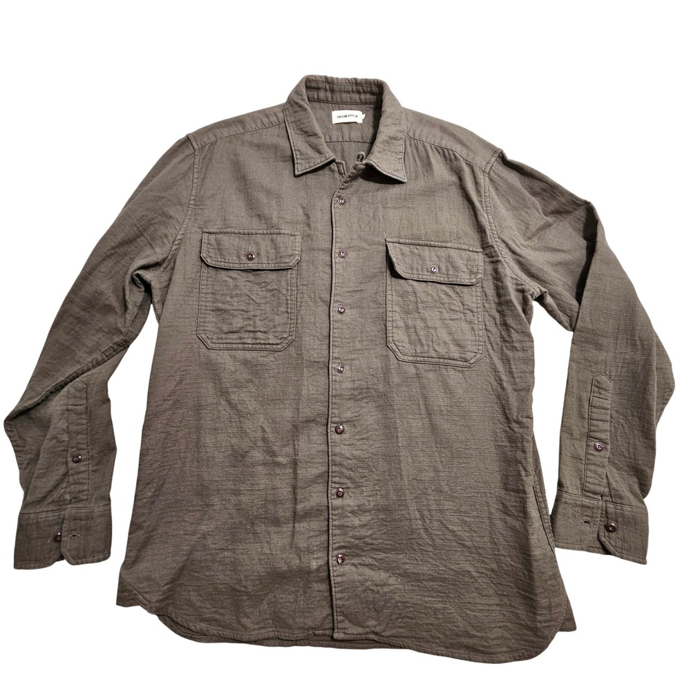Taylor Stitch Button Down Shirt Mens 44 L Charcoal Brown Organic Cotton Textured